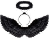 Szjias Black Wings Angel Costume Wings And Halo Devil Wings Fallen Wings For Kids Feather Wings For Halloween