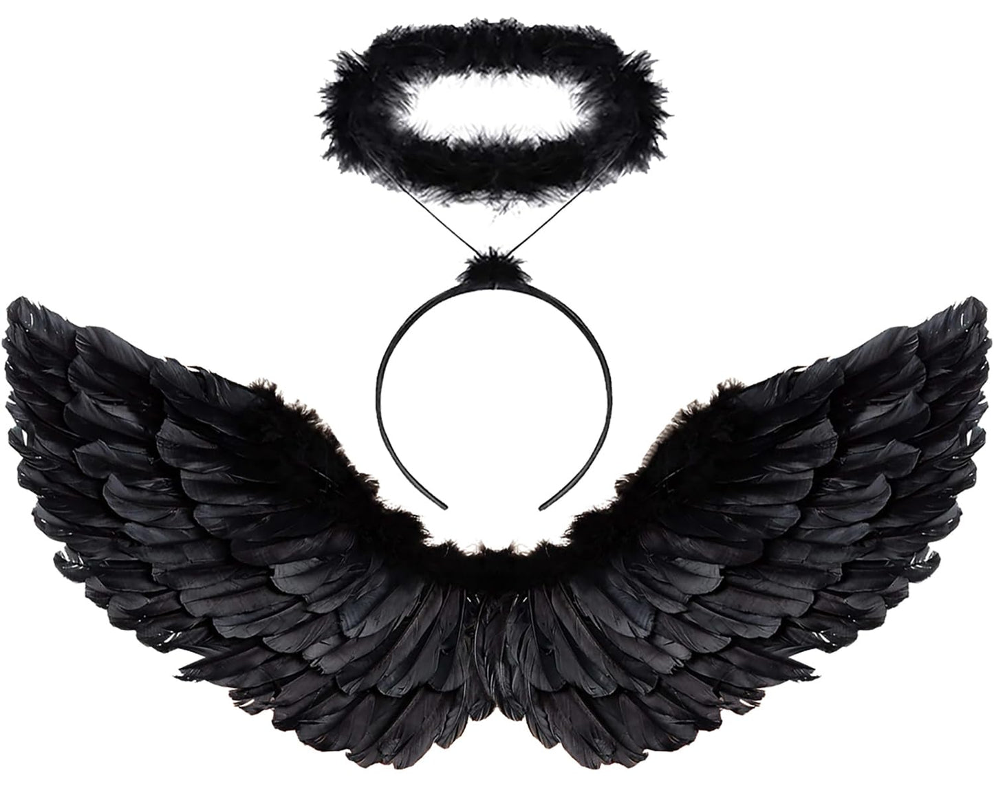 Szjias Black Wings Angel Costume Wings And Halo Devil Wings Fallen Wings For Kids Feather Wings For Halloween