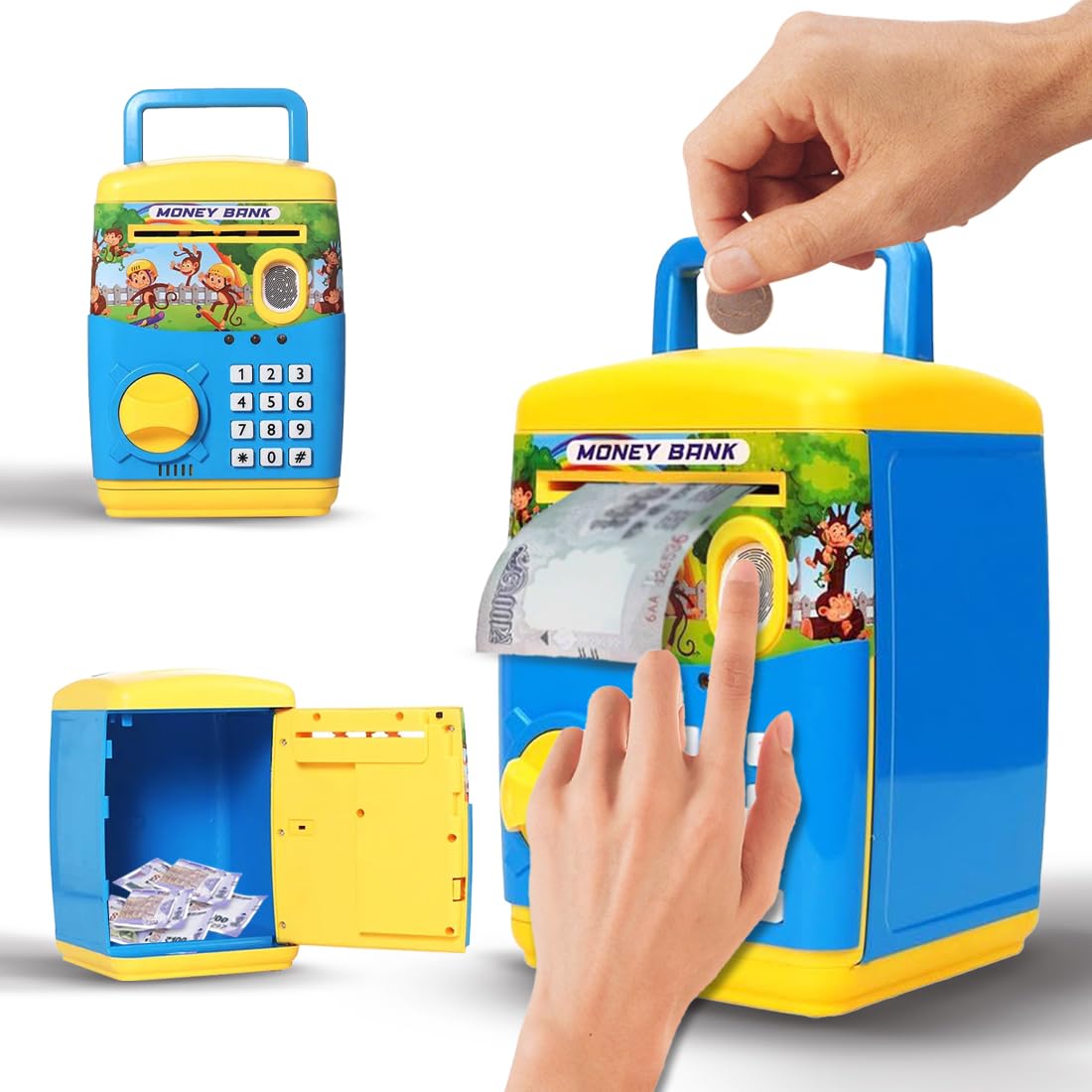 Wembley 5-In-1 Piggy Bank For Kids| Money Bank Box With Finger Print Lock| Battery Operated Atm Machine| Atm Piggy Bank For Kids