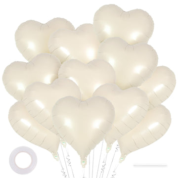 12 Pcs Cream Heart Balloons,18 Inch Cream White Heart Shape Foil Balloons Love Balloons Valentine Balloons For Birthday Party We