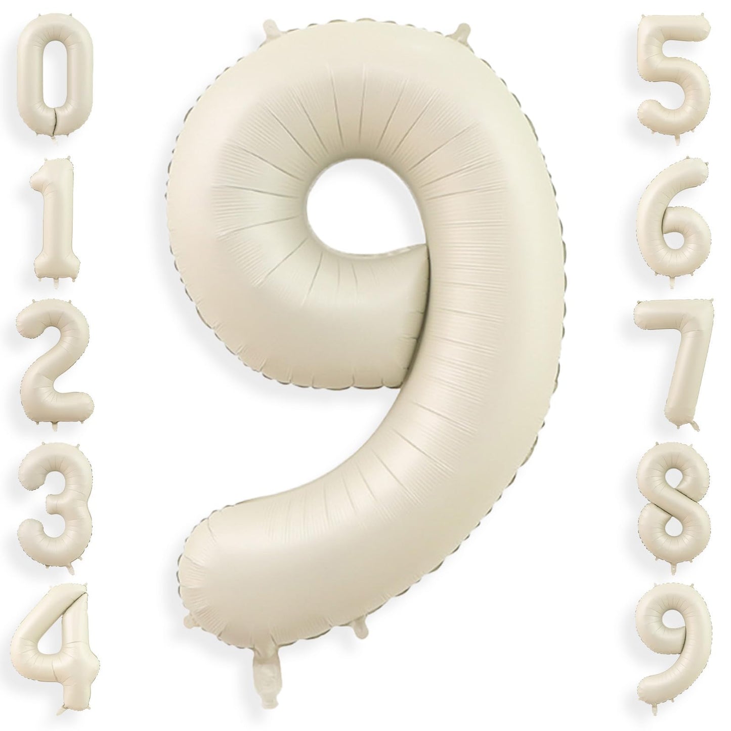 40 Inch Cream White 9 Balloon Numbers, Large Number 9 Balloon Foil Helium Number Balloons, Big 9 Mylar Birthday Balloons for Boy