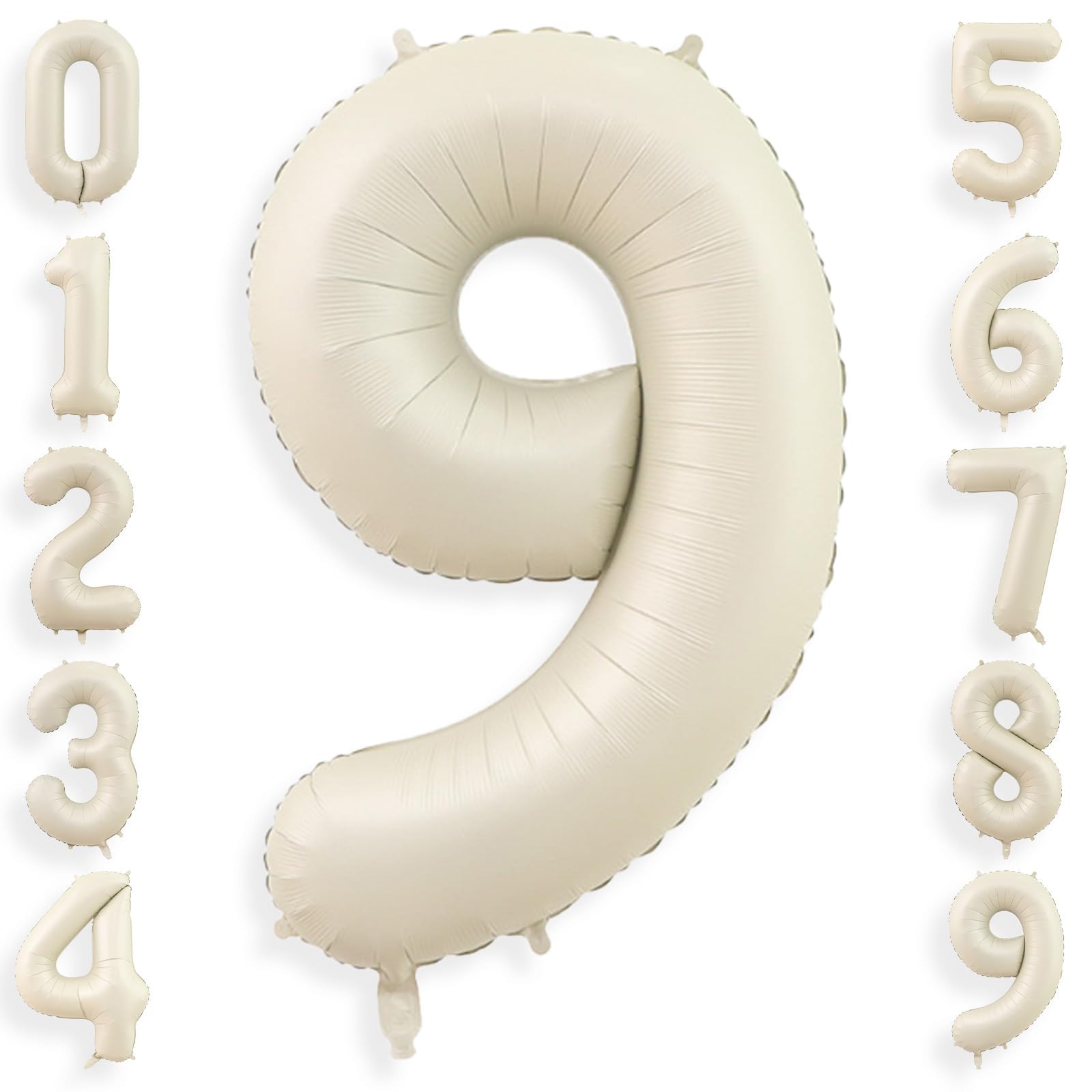40 Inch Cream White 9 Balloon Numbers, Large Number 9 Balloon Foil Helium Number Balloons, Big 9 Mylar Birthday Balloons for Boy