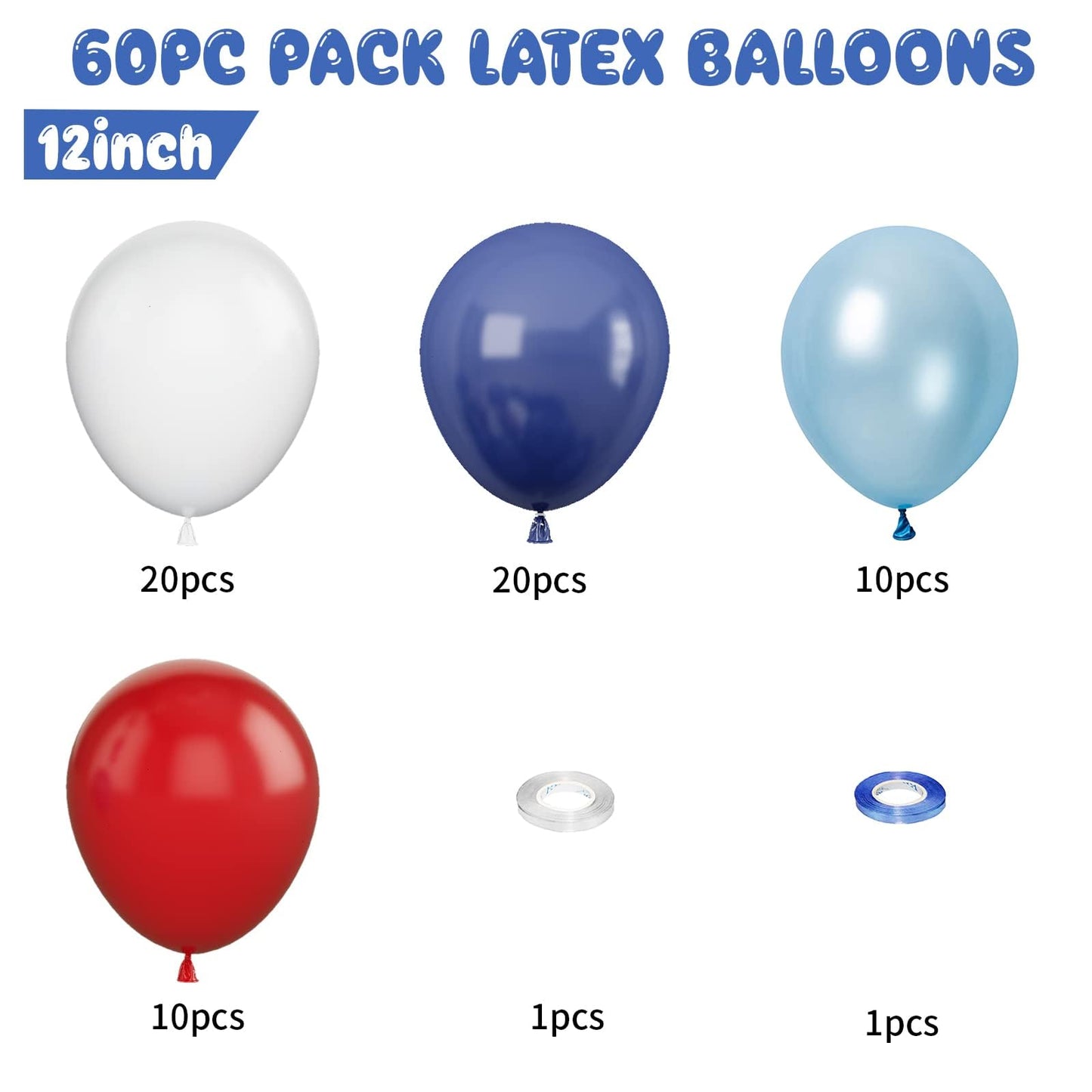 Balloons Red White Blue, 60 Pcs 12 Inch Navy Blue Red White Party Balloons, Pearl Red Blue Birthday Latex Balloons, Navy Blue He