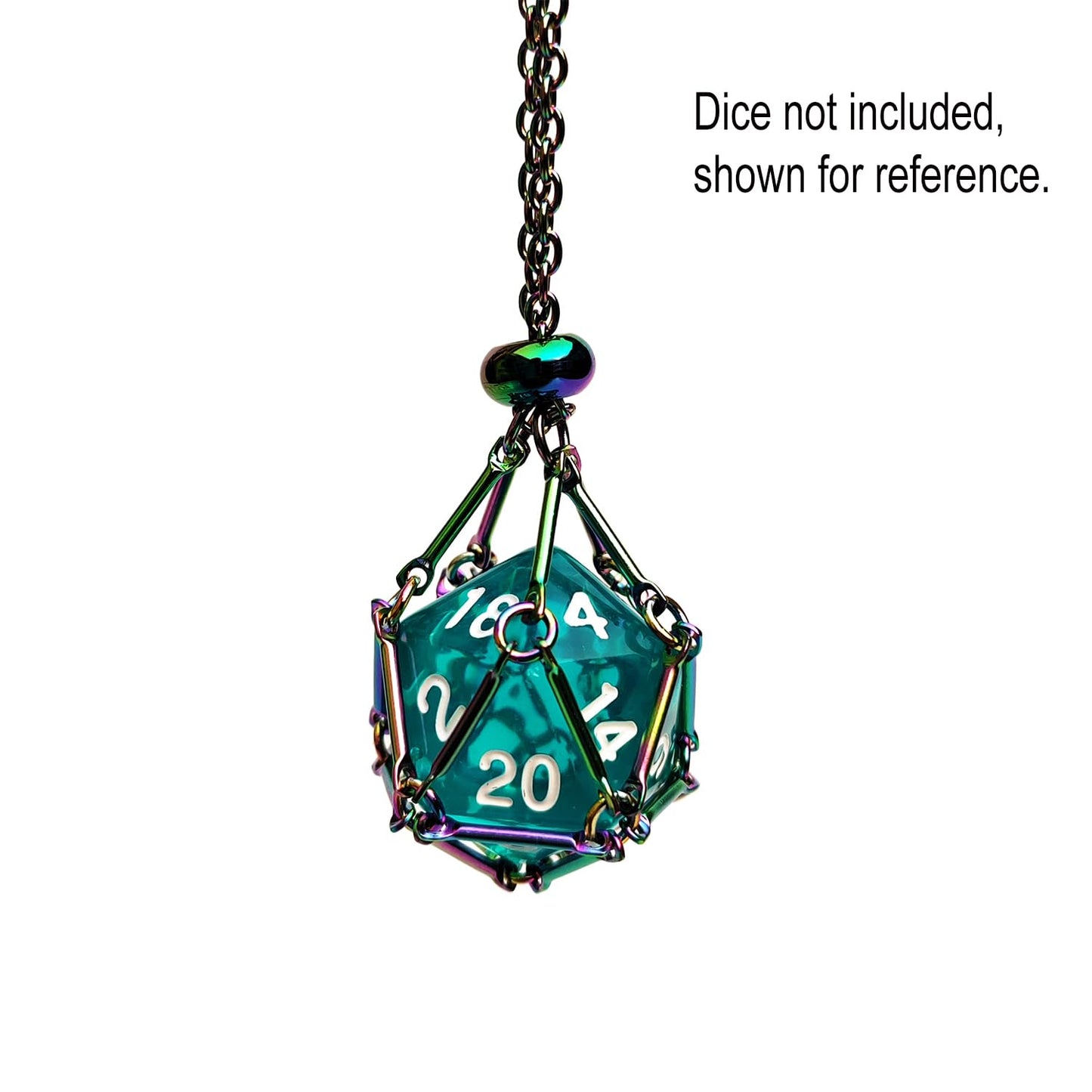 Interchangeable D20 Dice Holder Necklace - Rainbow Empty Cage - DND Gift