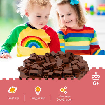 Unirolic Classic Building Bricks Set, 100 Piece 1X2 Basic Building Blocks Stem Creative Building Toys Compatible With All Major Brands(Brown)