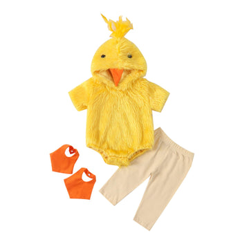 Beqeuewll Halloween Baby Costumes Newborn Infant Chicken Costume Hooded Bubble Romper Leggings Shoe Covers Toddler Cosplay Set(C