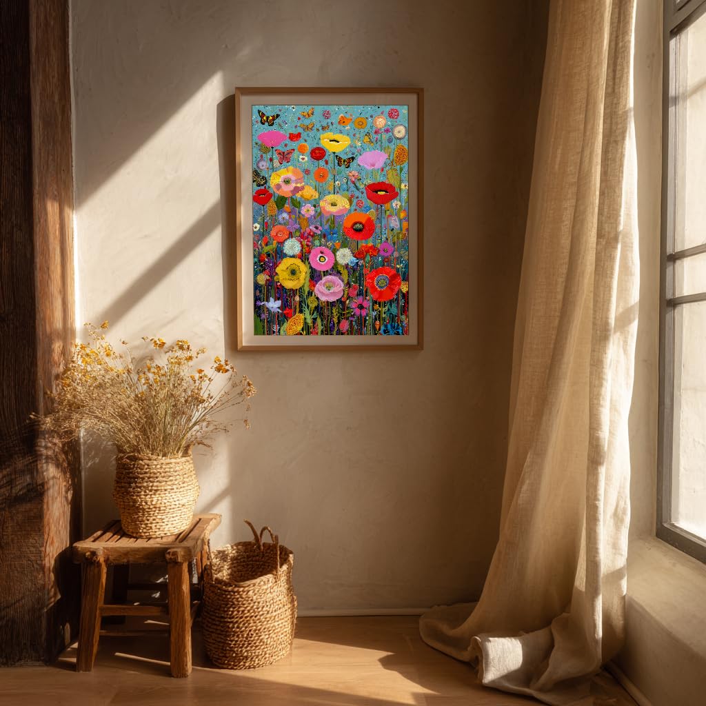 Bgraamiens 1000 Piece Jigsaw Puzzles for mature-themeds - Maximalism Poppies and Butterflies - Bold Floral Arrangement with Vibrant Insects - Challenging Nature-Themed Gift