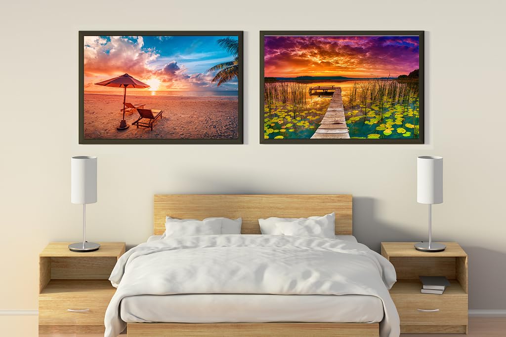 Jigsaw Puzzles 2 Pack 1000 Pieces - Wishdiam Puzzles For Adults - Hawaii Beach & Lake At Sunset Nature Landscape Impossible Challenging Puzzles For Home Decor Birthday Party Gifts Toy For Men Women