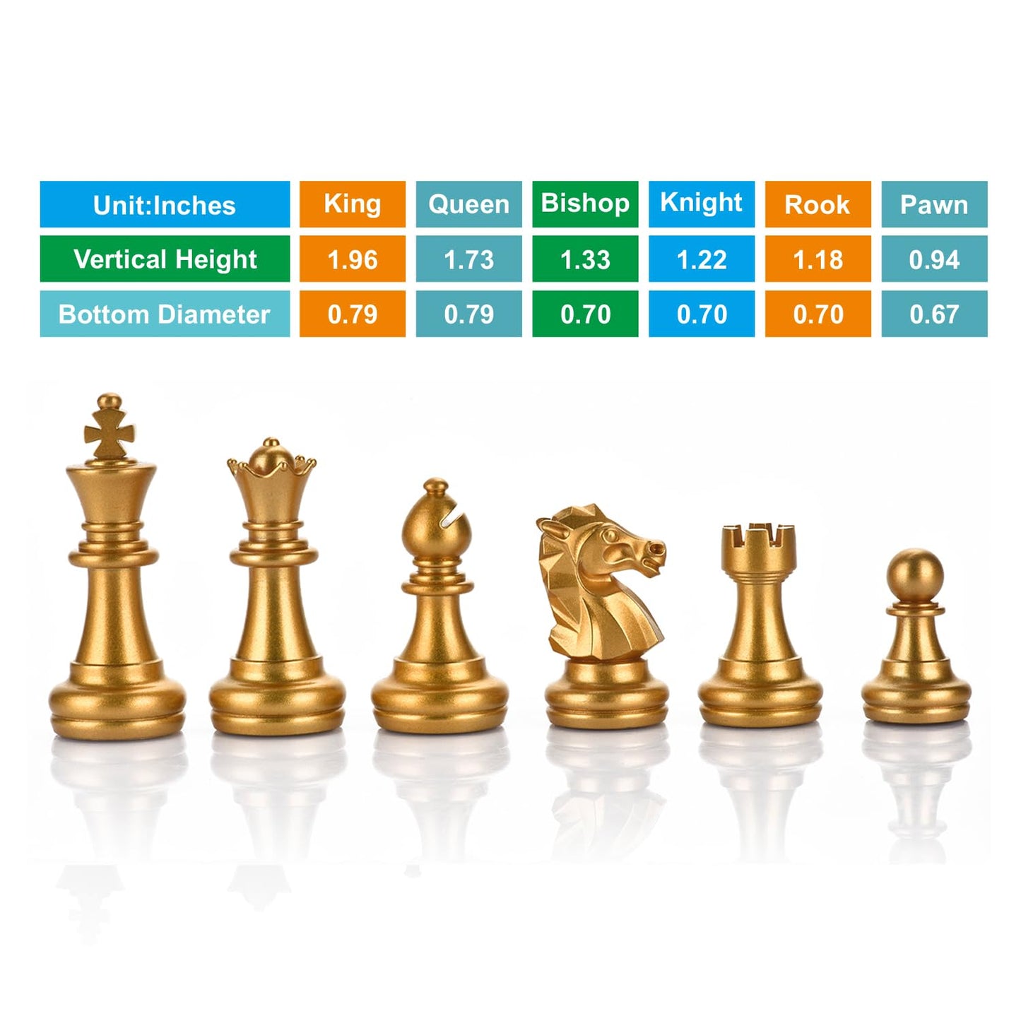 Quadpro Chess Pieces Only, Magnetic Plastic Chessman Set For Replacement Of Missing Pieces, Include Storage Bag (1.96” King - Small- Gold & Silver)