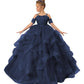 Zpvp Navy Long Girls Pageant Dress Ruffles Princess Flower Girl Dress Beaded Appliques Tulle Wedding Party Costumes Us4