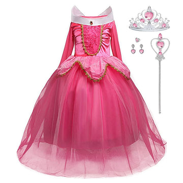 Itvti Girls Princess Dress Up Halloween Party Costume With Crown Wand Earrings Ring, Pink, 6-7 Years (Label 140)