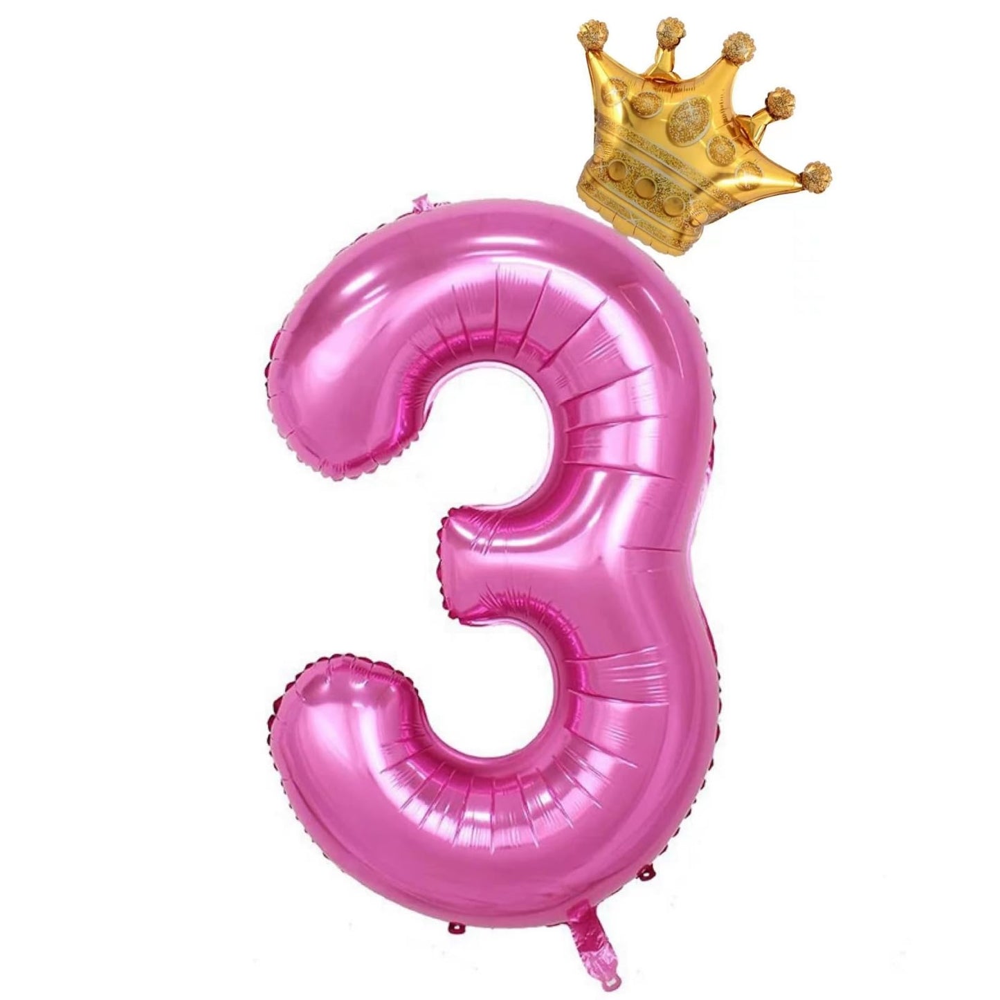 40Inch Pink Number 3 Crown Balloons Set, 3Rd Birthday Balloons For Women And Girls, Wedding Anniversar Celebration Decorative Ba