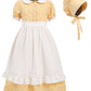 Fortmac Pioneer Dresses For Girls Colonial Prairie Dress Girls Short Sleeves 1800S Pilgrim Costume With Apron And Bonnet Yellow