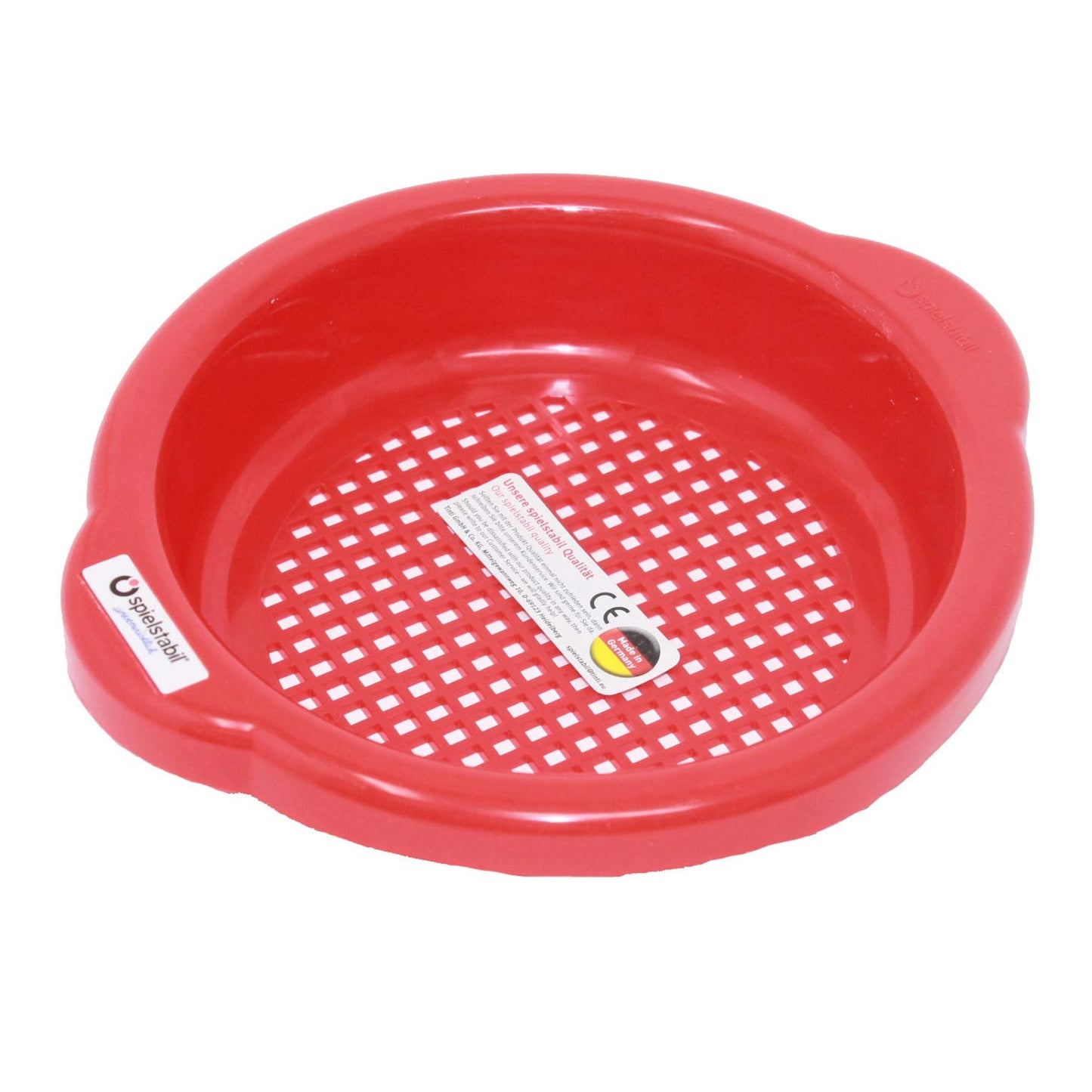 Spielstabil 12 Pack Small Sand Sieves (4 Red, 4 Blue, 4 Yellow Beach Sifters) - Made in Germany
