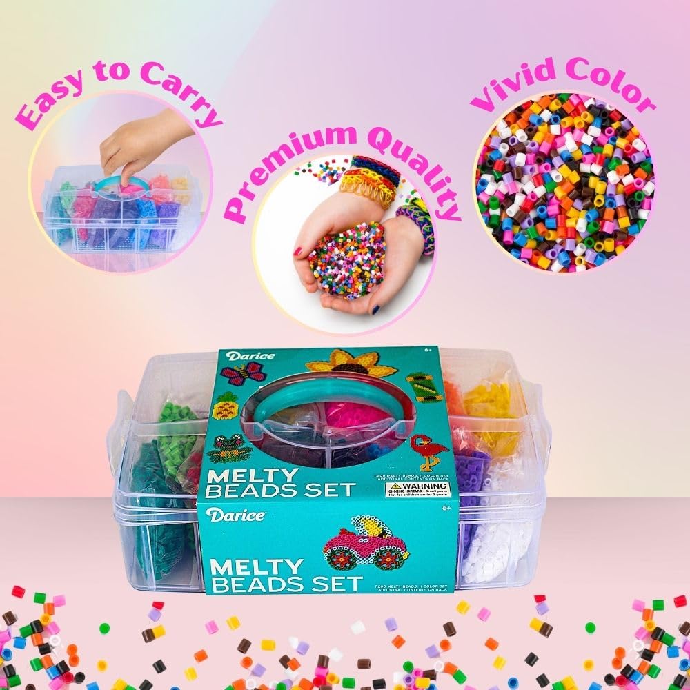 Darice Fuse Beads Kit- 7200 Piece Melty Beads, Arts & Crafts Iron Melting Bead Set for Kids, 11 Colors - Pegboards & Fun Accesso