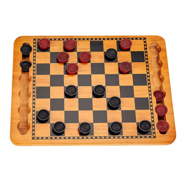 We Games Solid Wood Checkers Board Game – 14.5-Inch Vintage Checkers Set With Inset Grooves & 24 Red & Black Board Game Pieces – Fun Family Table Game