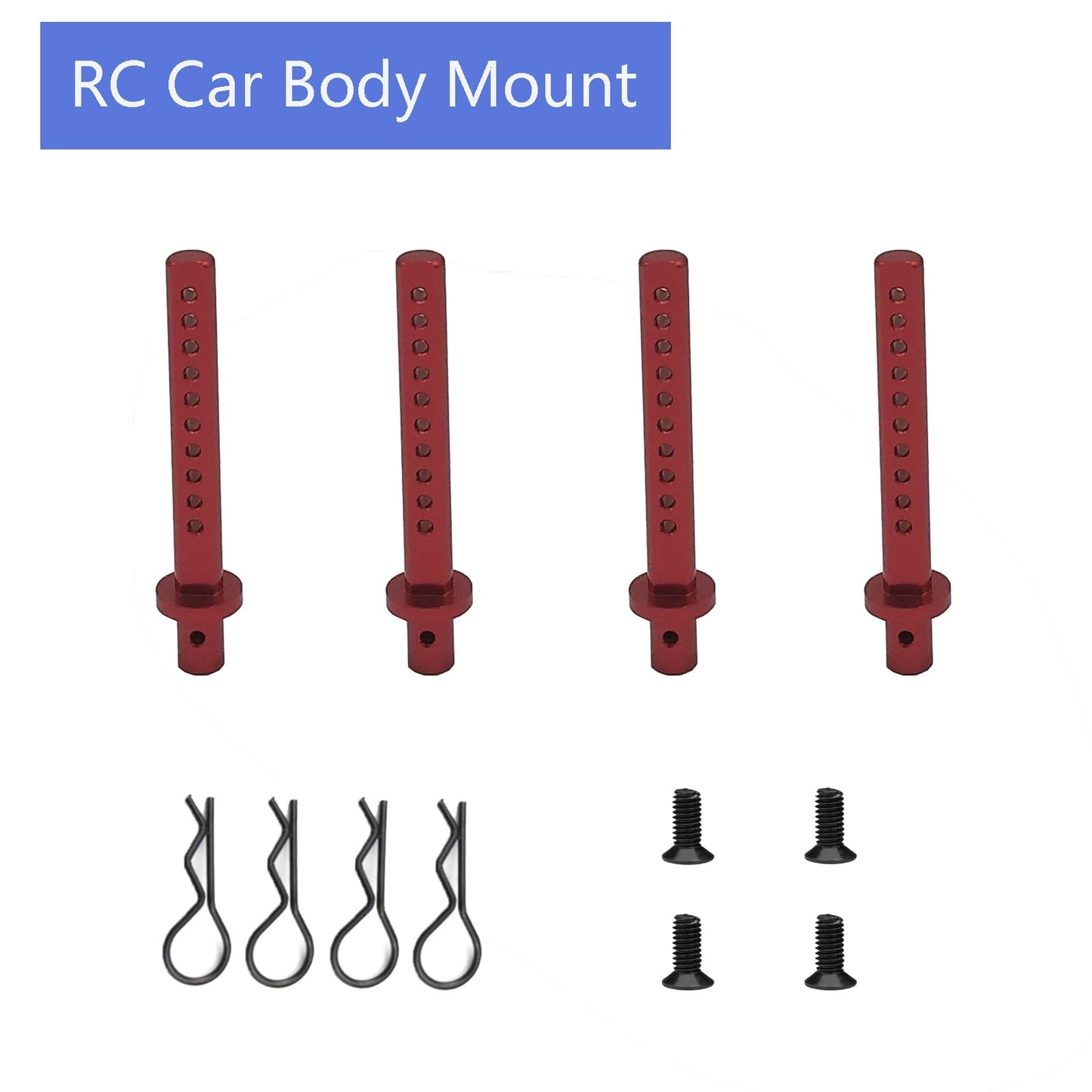 4-Pack Aluminum Alloy Rc Car Body Post Mounts With Clips For Axial Scx10 1/10 Rc Rock Crawler Option Parts (Red)