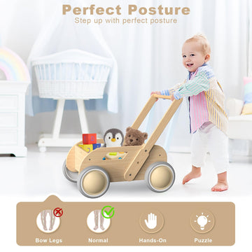 Wooden Baby Walker, Push And Pull Learning Walking Toys For Babies Infants To Toddler, Walker With Wheels For Boys Girls, Gift F