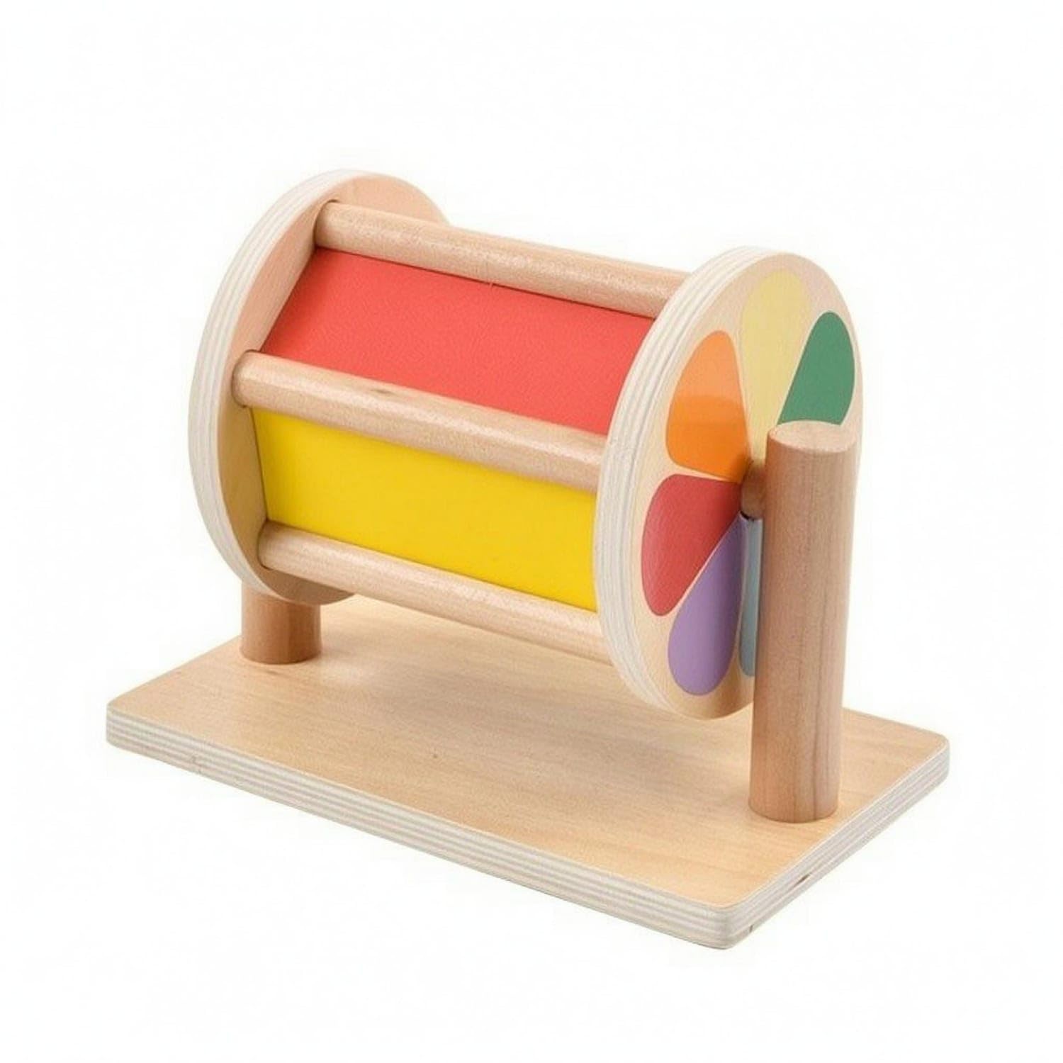 Bnf ChildCenteredStyle Tabletop Sensory Drum Wooden Textile Drum Toy EarlyLearning For Babies 412 Months, Multicolor Flower