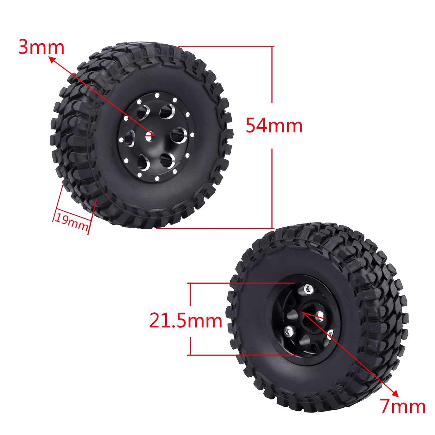 Hobbypark 1.0 Beadlock Wheels and Tires 4Pcs Metal Micro Crawler Tires with Extended Wheel Spacers Offsets for 1/24 RC Crawler C