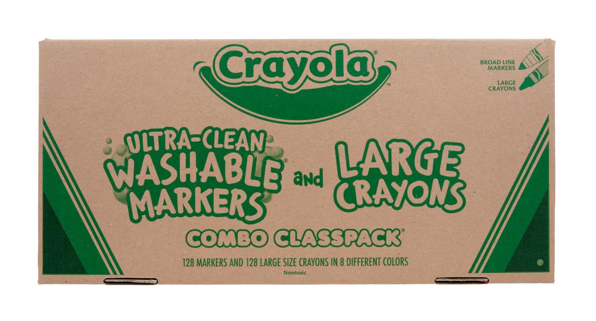 Wholesale CASE of 5 - Crayola Large Crayon & Washable Marker Classpack-Crayons/Marker Combo,Washable,128 Crayons,128 Markers,Ass