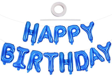 Toniful Blue Happy Birthday Balloons 16 Inch Mylar Foil Letters Birthday Sign Banner Balloon Bunting Reusable Ecofriendly Materi