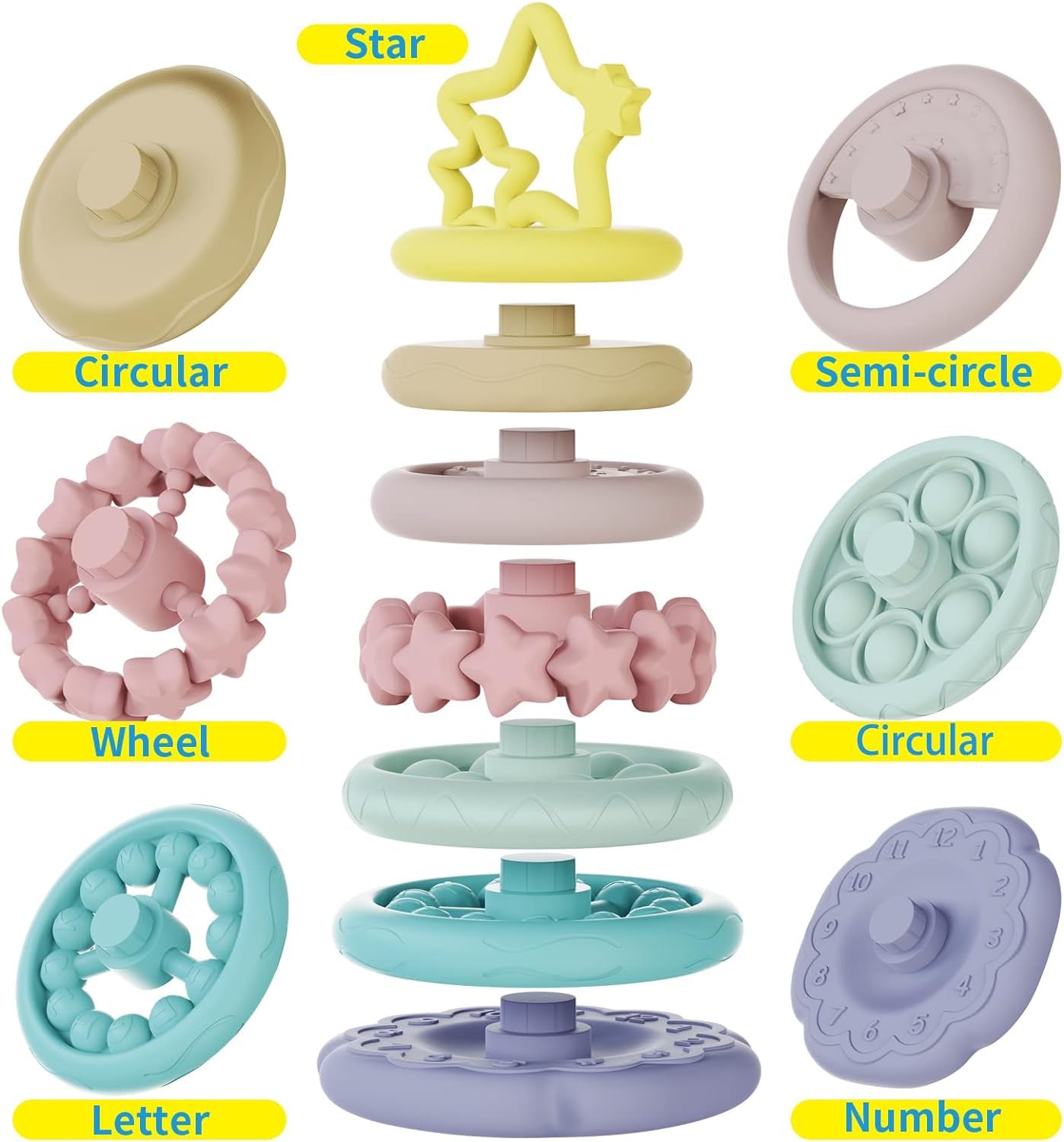7 Pcs Stacking Toys Baby Toys, Toddler Montessori Sensory Soft Rings Stacker, Teething Infant Toy With Learning, Newborn Essentials Gifts For 6 9 12 18 Months One 1 Year Old Boys Girls