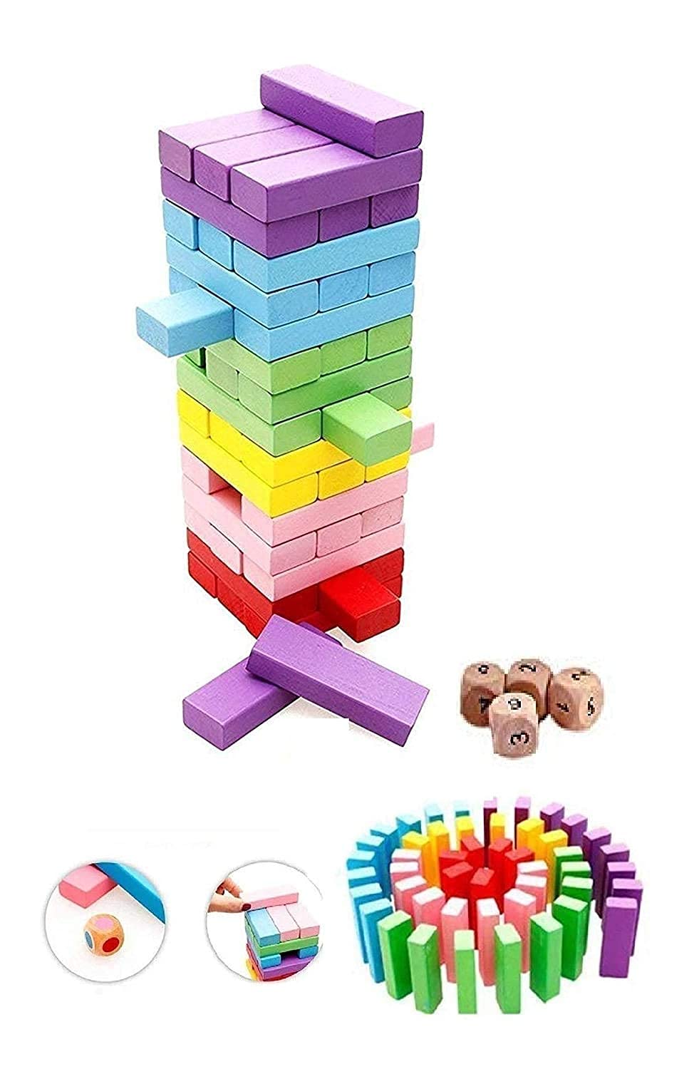 Kids Mandi Wooden Blocks (54 Pieces)  Stacking Game And Tumbling Building Block For Toddlers Kids | Timber Tower Wood Blocks | 