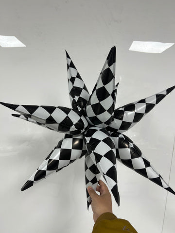 3Pcs 26Inch 3D Black White Explosion Star Foil Balloon, Black White Racing Car Foil Cone Starburst Balloons For Birthday Wedding