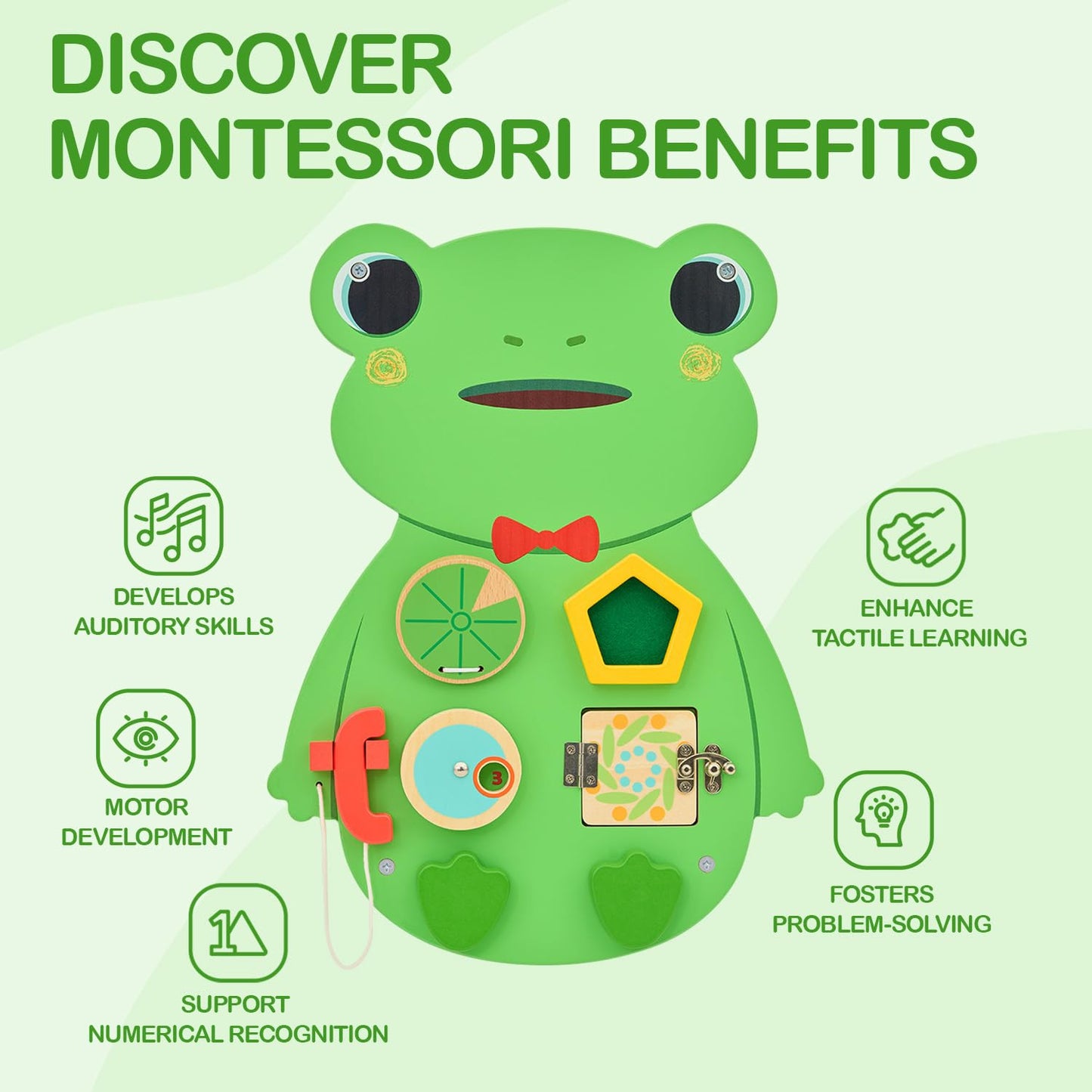 Monlurd Wooden Frog Sensory Wall Toy, Busy Board For Toddlers, Montessori Sensory Wall Panel For Kids, Ideal For Classroom, Play