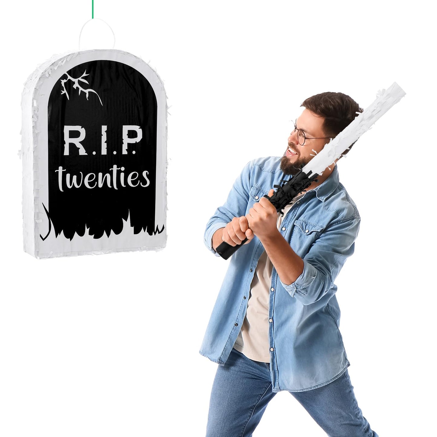 Syhood 4 Pcs Rip Twenties Piata Birthday Decorations 11 x 15.7 Death to My 20s Funeral Tombstone Piata with Stick Blindfold Conf