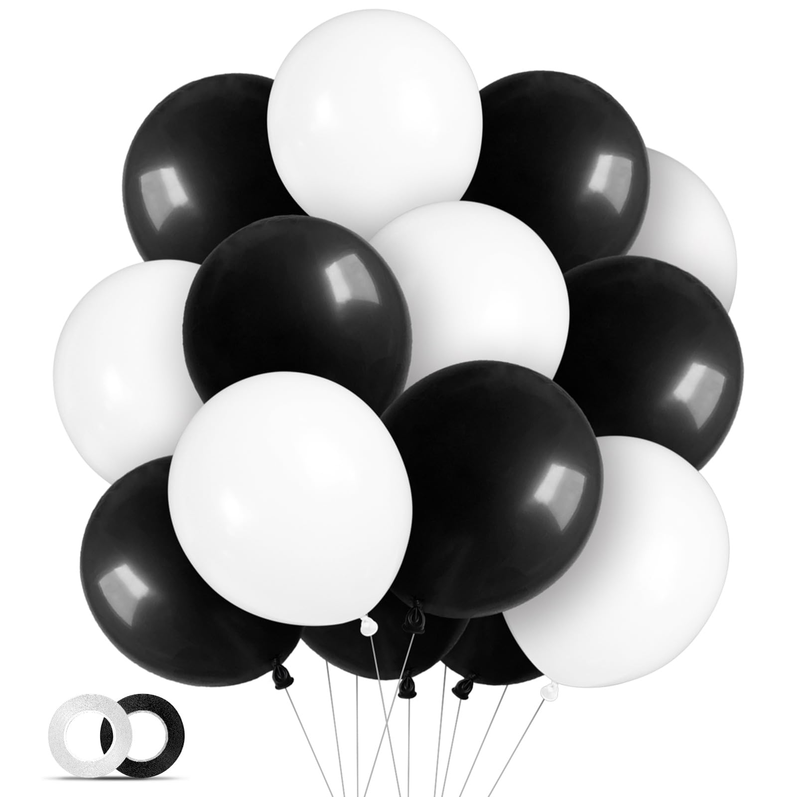 100Pcs Black And White Balloons 12 Inch Thickened Latex Balloons For Birthday Wedding Graduation Party Decorations (Black White