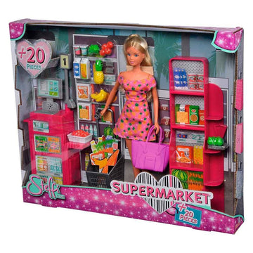 Simba 105733613 Steffi Love Supermarket, Toy Doll In Supermarket With Cashier, Shopping Bag And Many Foods, 29 Cm Doll, From 3 Years