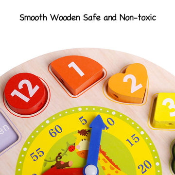 Skrtuan Wooden Shape Color Sorting Clock- Teaching Time Number Blocks Clock Shape Patterns Sorting And Animal Puzzle Montessori Early Learning Educational Toy Gift For 1 2 3 Year Old Toddler Baby Kids