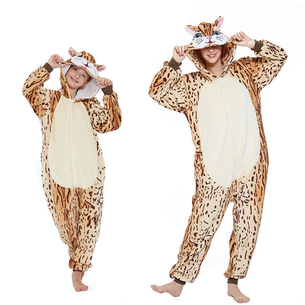 Acogna Cat Onesie Kids Animal Girls Costume Pajama Holiday Halloween Christmas Fleece Sleepwear Cosplay Suit, 140
