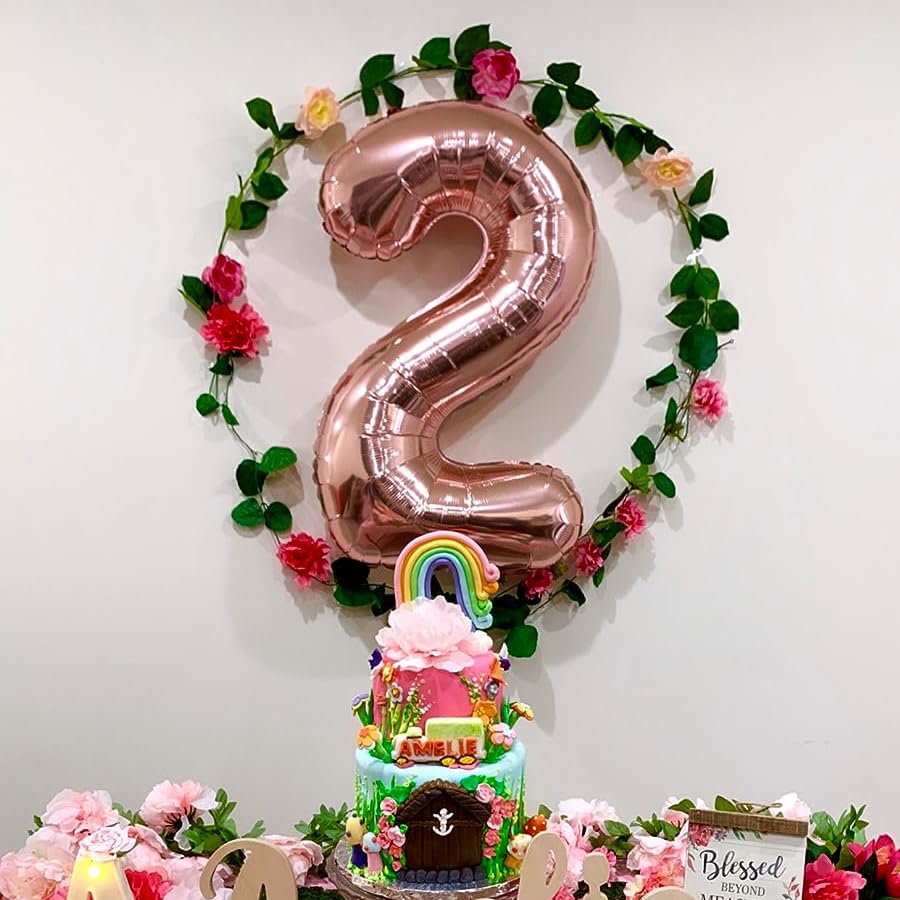 Paticool 40 Inch Rose Gold Number Balloon 2, Large Number Foil Balloons Mylar For Girl Boy Birthday Party Celebration Decoration