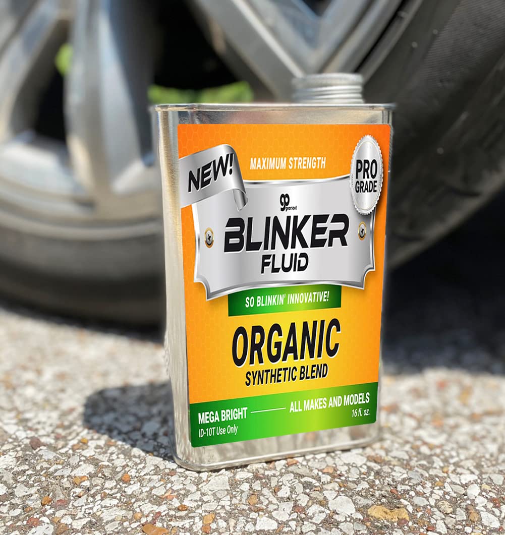 Gears Out Blinker Fluid - 32oz Professional Grade Metal Joke Gift - Funny Car Prank - Blue