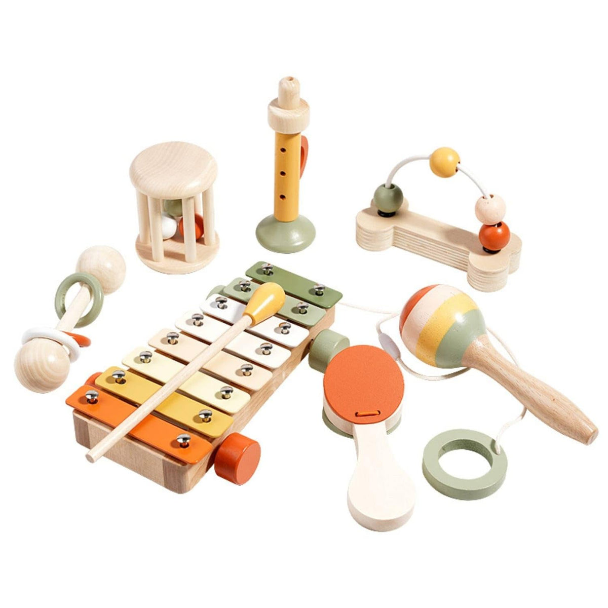 7 Pieces Educational Wooden Percussion Instrument Set Pastel Toddler Instrument Set Sensory Wooden Music Toy ChildCentered For 