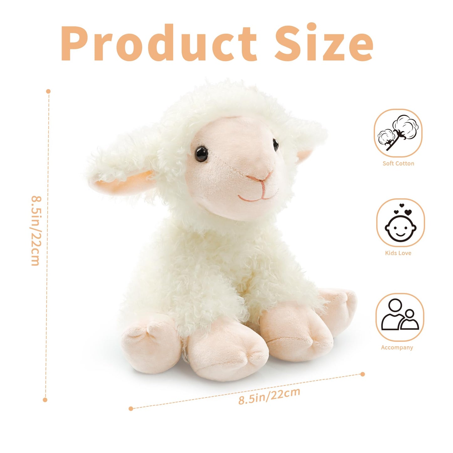 Plush Lamb Sitting Toys Stuffed Animal  Realistic Sheep Stuffed Toy Characters Stuffed Filled in Limbs 8.5 Inch Soft Huggable Gifts for Kids with Stuffed Animals Birthday Gift for Girls Boys