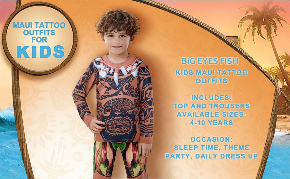 Big Eyes Fish Maui Costume Toddler Kid Maui Tattoo Novelty Long Sleeves Shirt And Pants Kids Graphic Clothing Sets Themd Party D