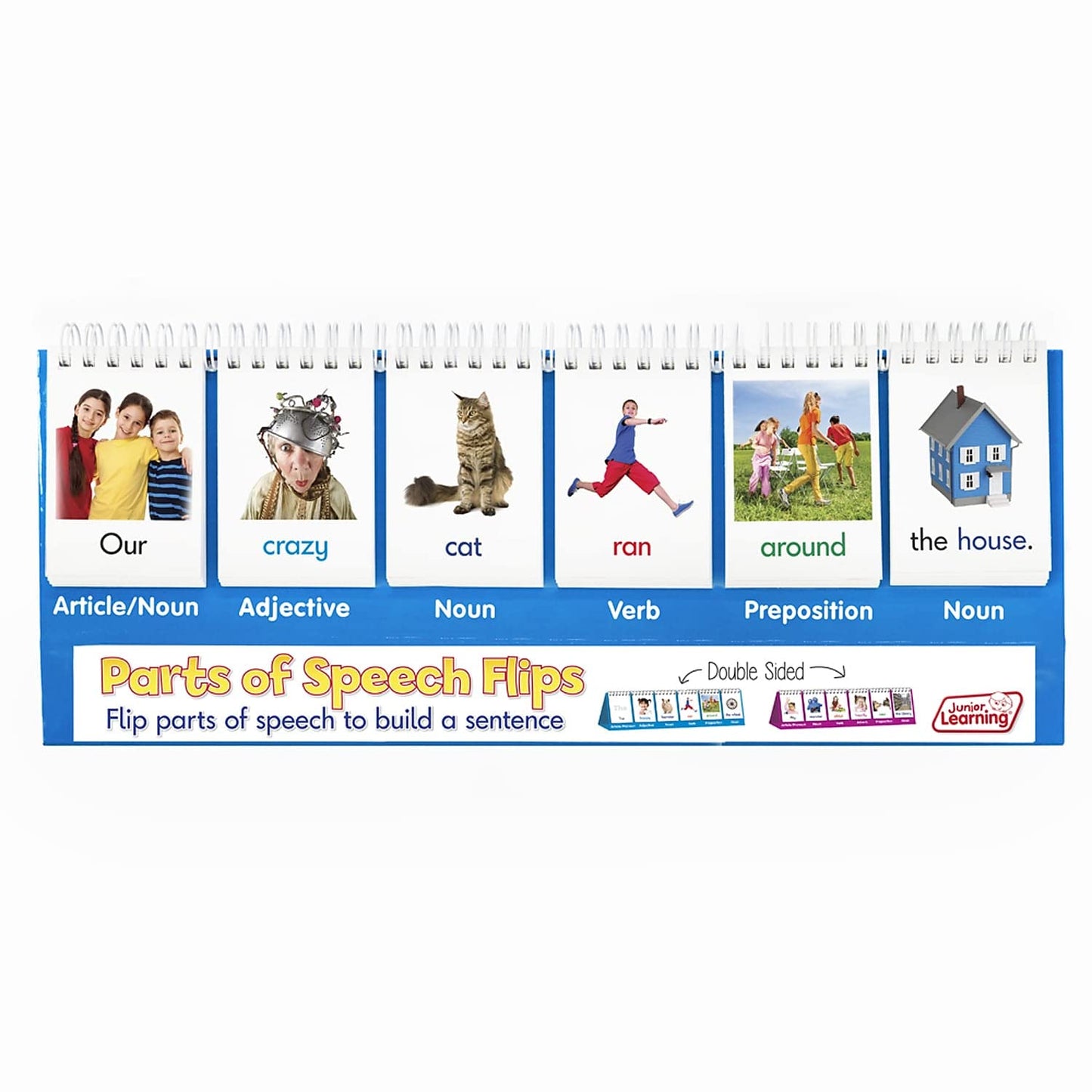 Junior Learning Part of Speech Flips - Educational Action Games, Double Sided, Multi Color, Model JL452, Cardstock Material