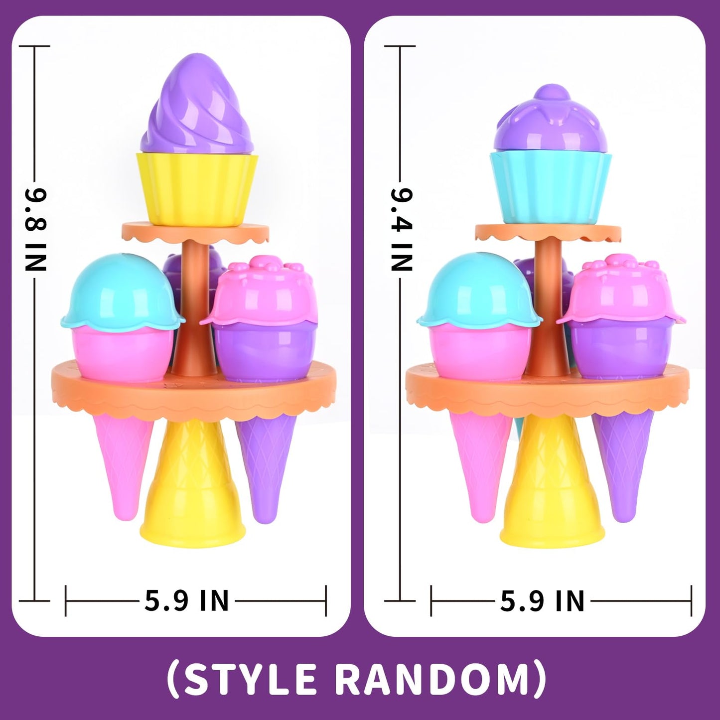 Beach Toys Ice Cream Sand Toys - Toddlers Beach Essentials for Kids Girls Boys, Sand Molds, Shovels with Collapsible Mesh Bag, T