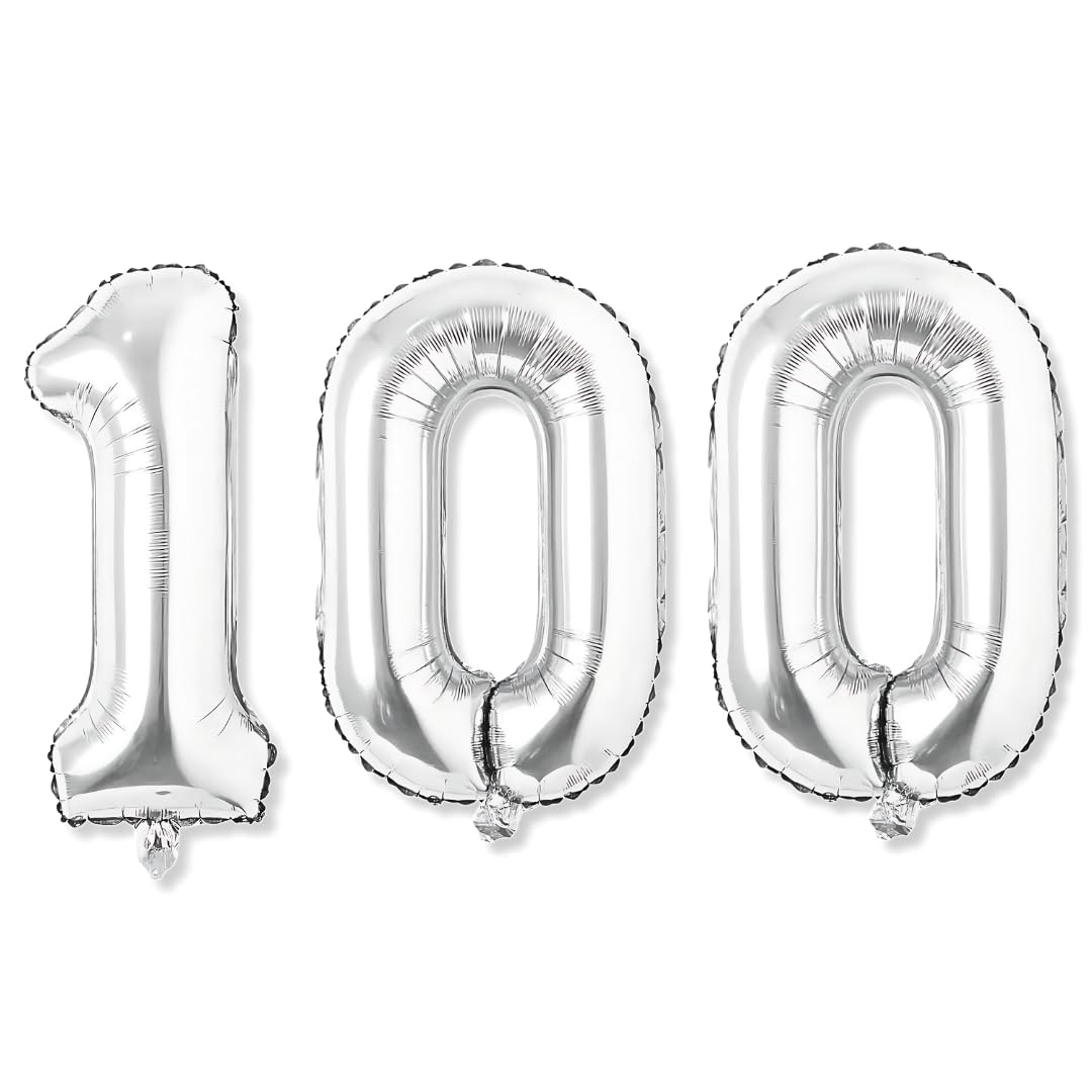 Flyloons 100 Number Silver Foil Balloon 16 inch Size Birthday Decoration Items Pack of 3 | 100th Year Balloons | One Hundred