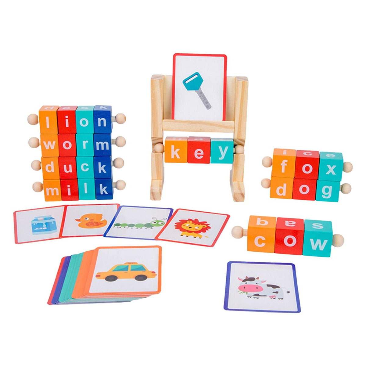 ATORSE Reading Blocks Spelling Games Flash Cards with 32 Double Sided Cards Gifts