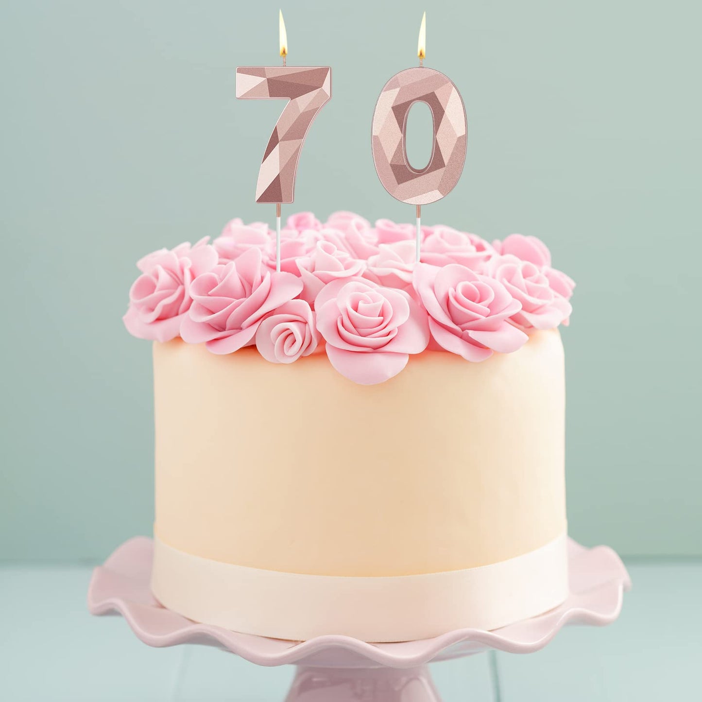 70th Birthday Candles, 3D Diamond Shape Number 70 Candles Happy Birthday Cake Topper Numeral Candles for Birthday Wedding Decora