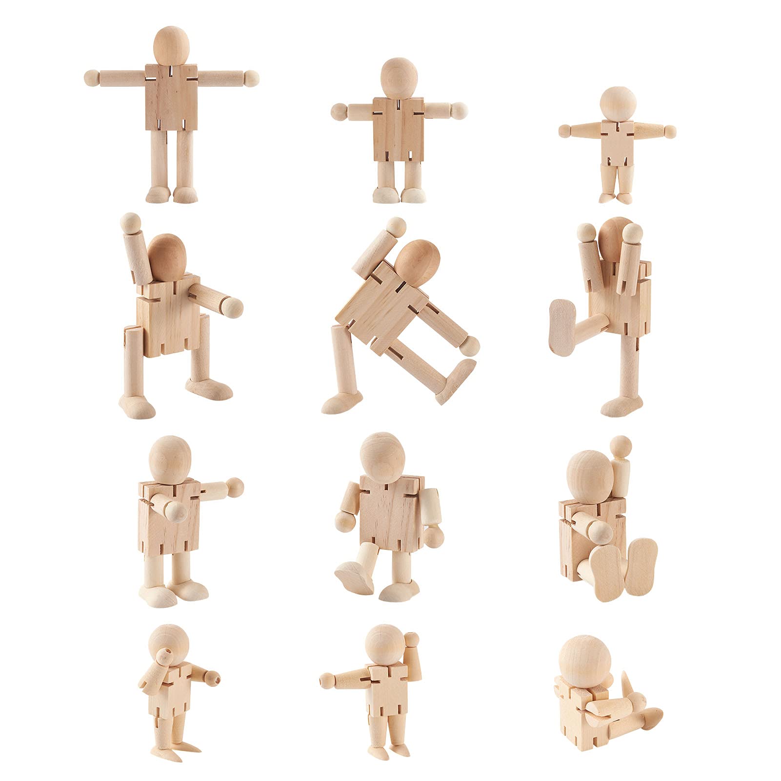 FASHEWELRY 12Pcs Unfinished Wood Robot Dolls Joint Adjustable Wooden Figure Dolls Unpainted Blank Wood Robot Peg Dolls for DIY A