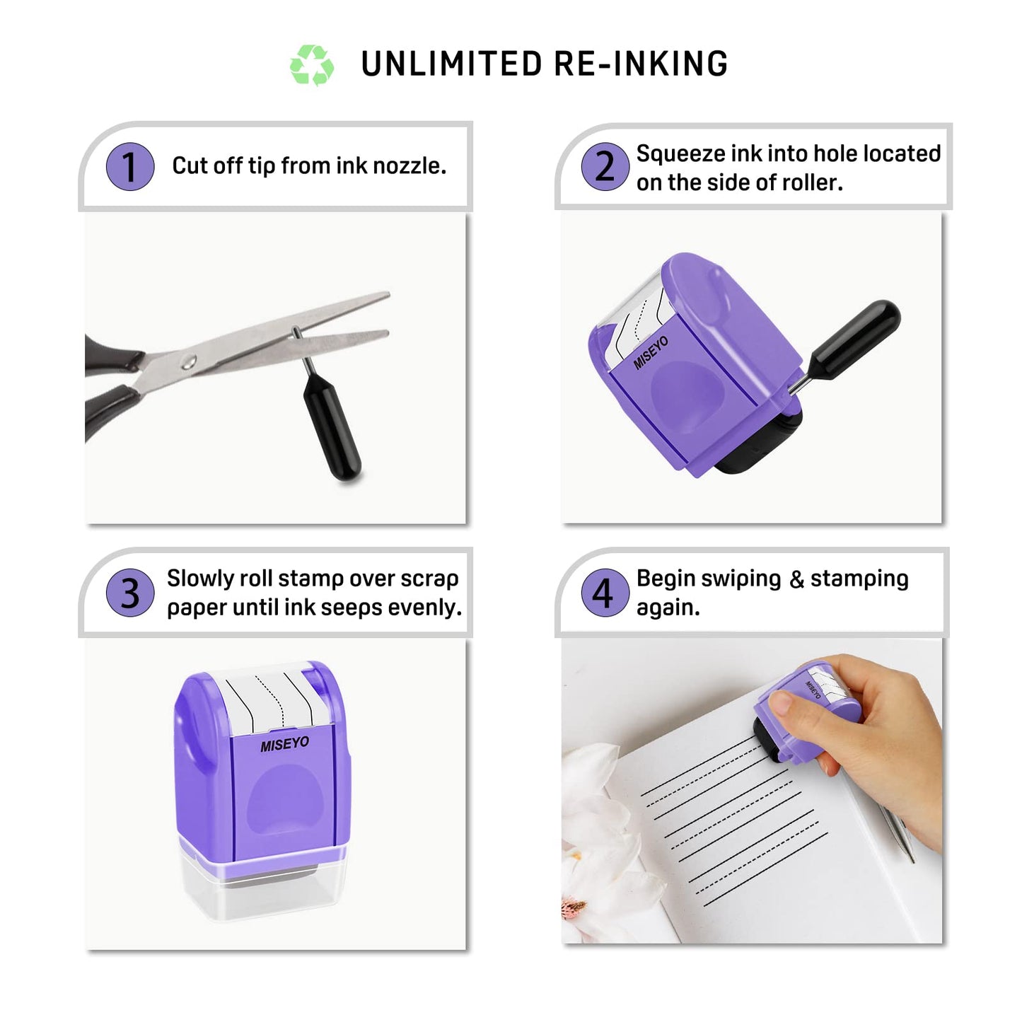 Miseyo Dashed Handwriting Lines Practice Roller Stamp (Purple)