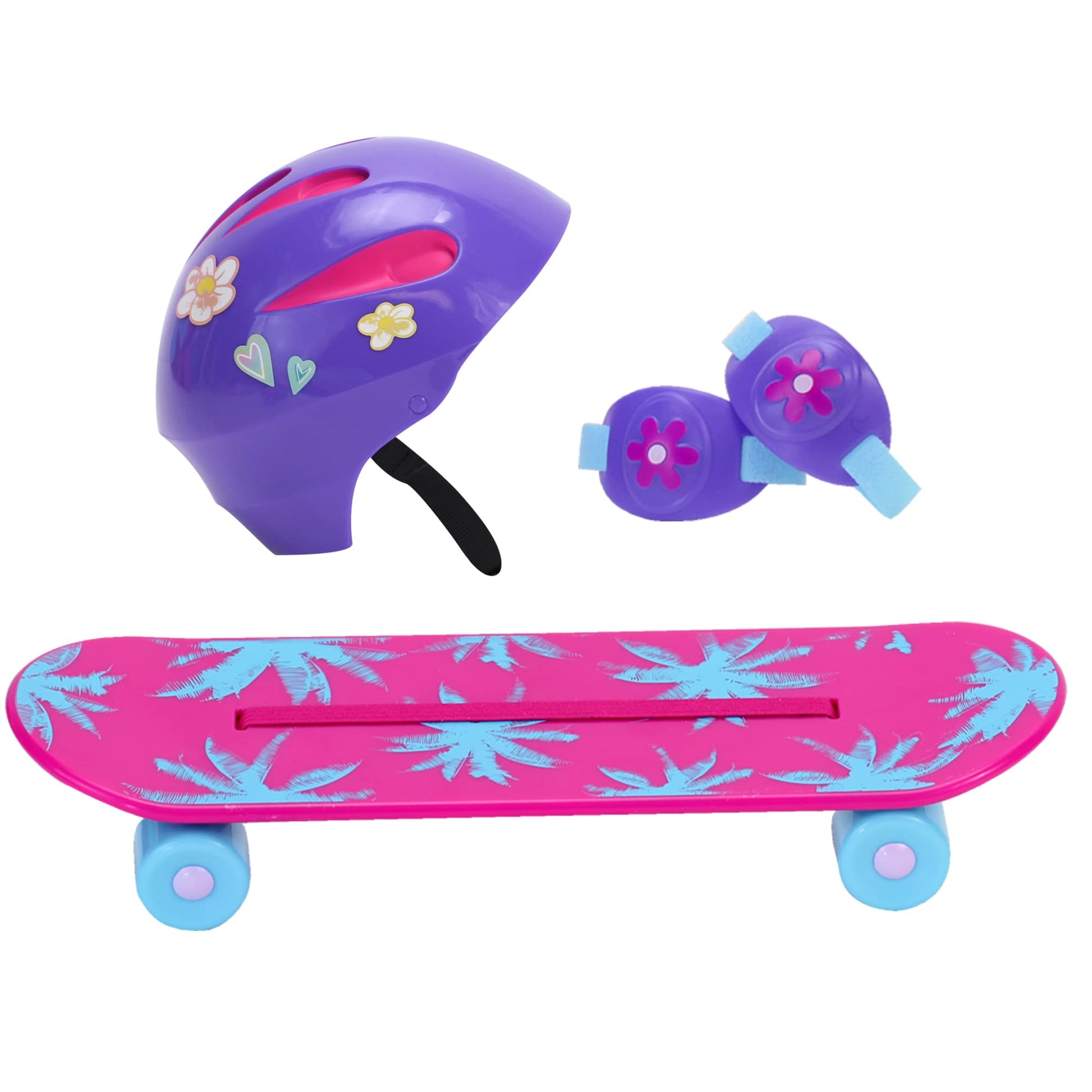 Sophia'S Palm Tree Skateboard, Helmet And Knee Pads Set 18' Dolls, Multicolor