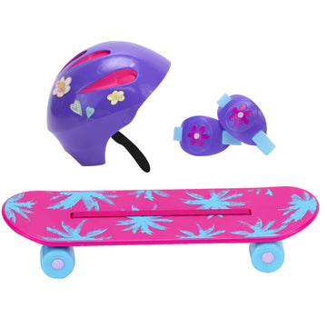 Sophia'S Palm Tree Skateboard, Helmet And Knee Pads Set 18' Dolls, Multicolor