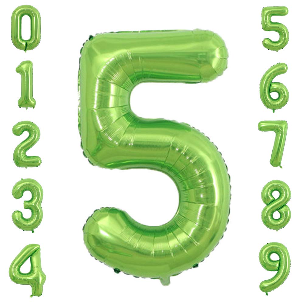 Tellpet Number 5 Balloon, 5Th Birthday Party Decorations For Boy Kids, Green, 40 Inch